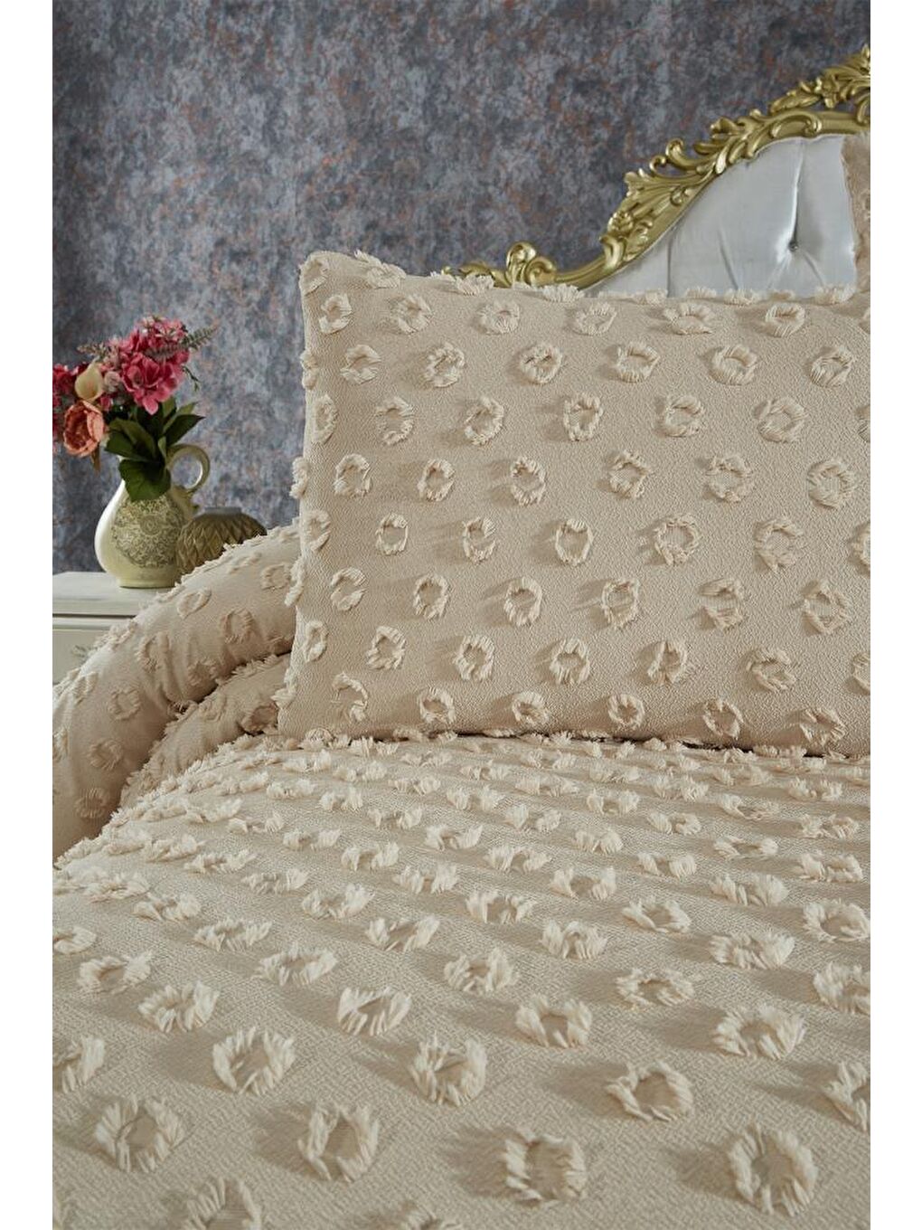 Konik 3 Parça Çift Kişilik Pike Takımı Bej-2