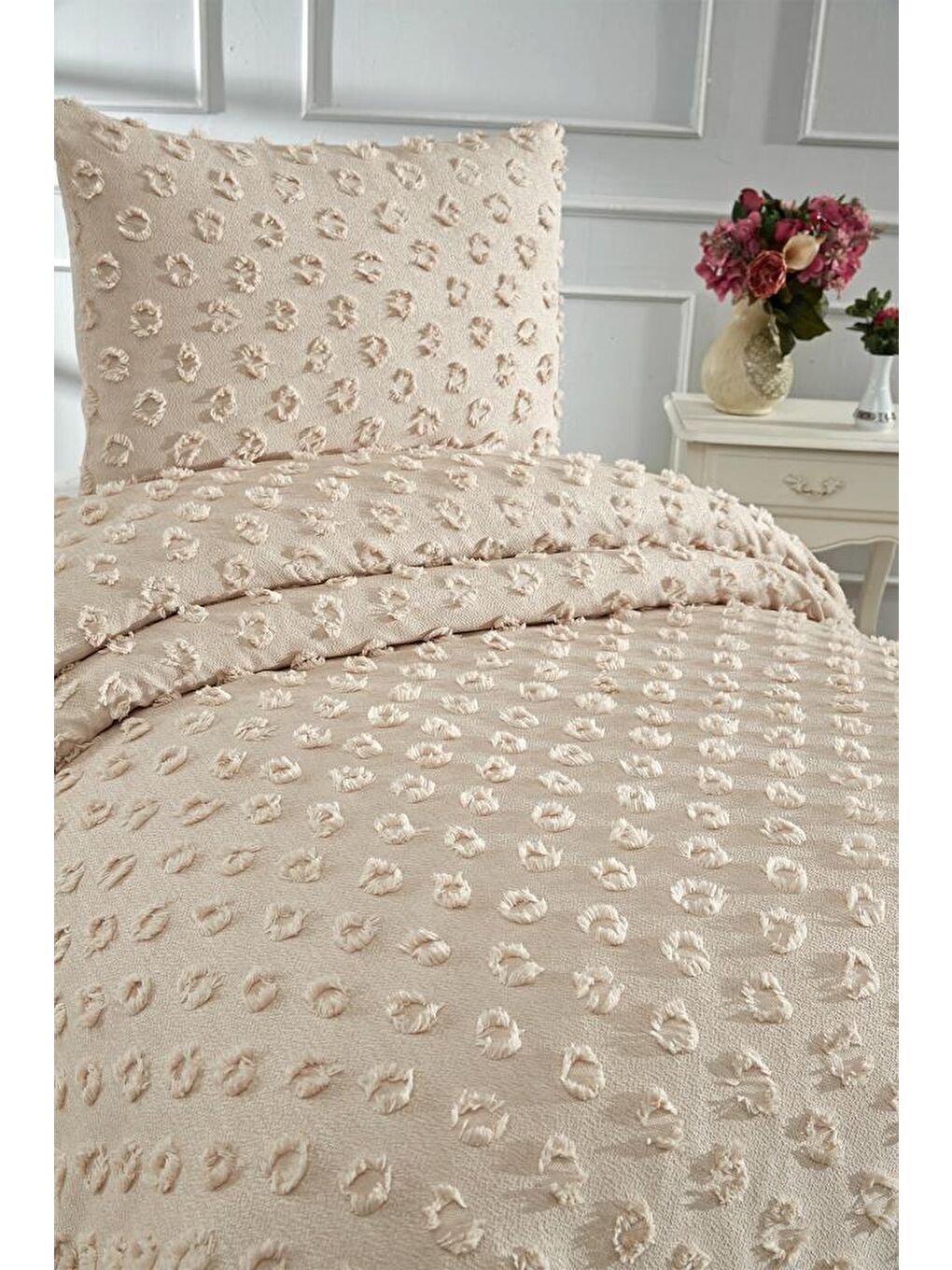 Konik 2 Parça Tek Kişilik Pike Takımı Bej-4