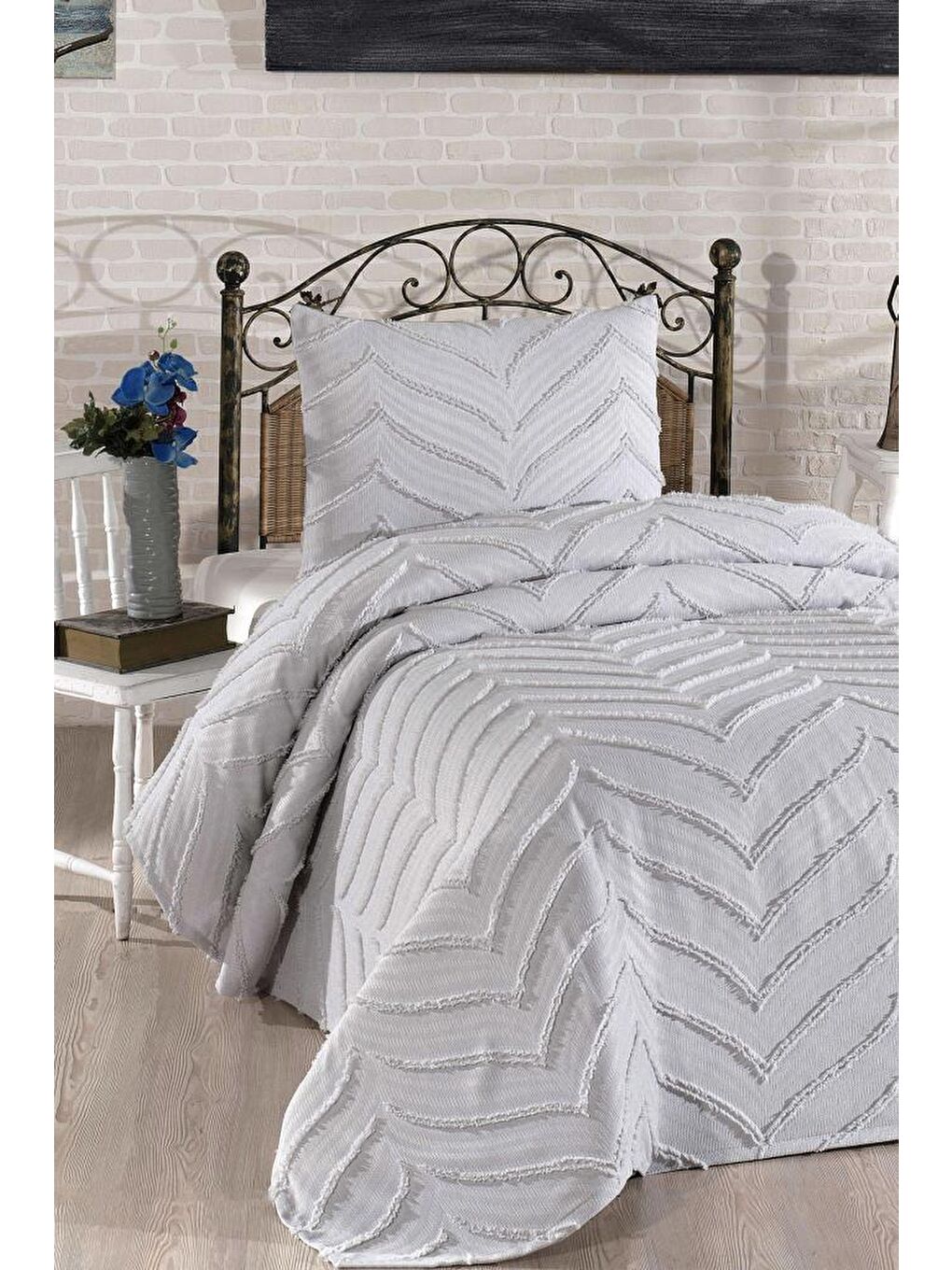 Sementina 2 Parça Tek Kişilik Pike Takımı Gri