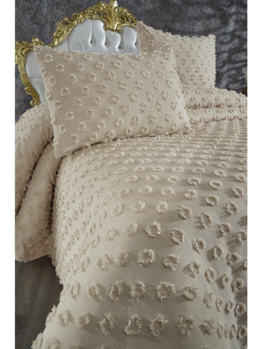 Konik 3 Parça Çift Kişilik Pike Takımı Bej-3