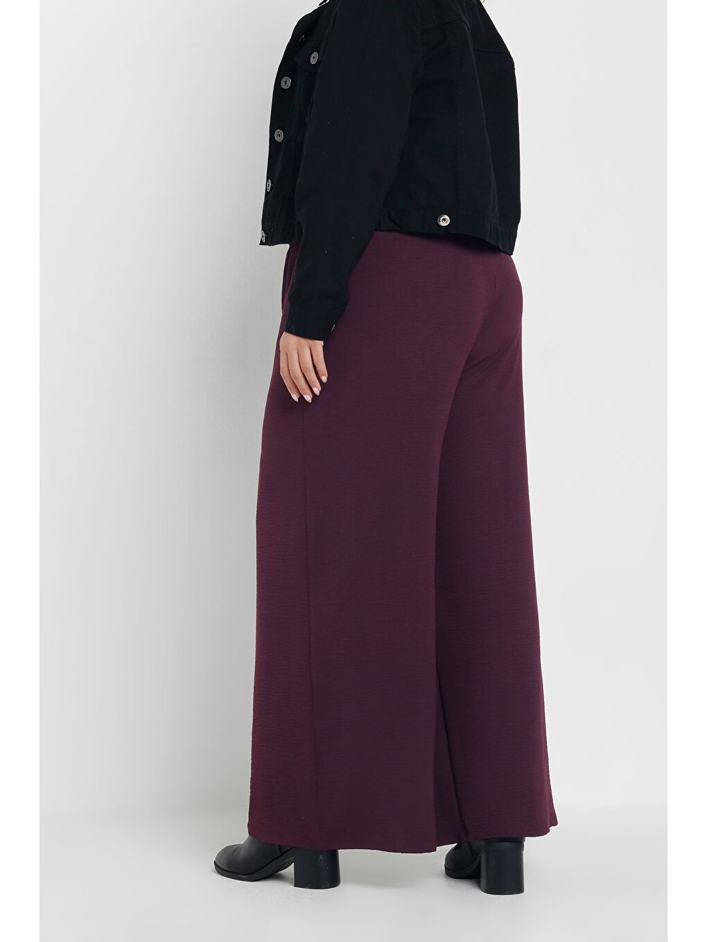 Mürdüm Büyük Beden Beli Lastikli Bol Paça Cepli Pantolon 303861-4