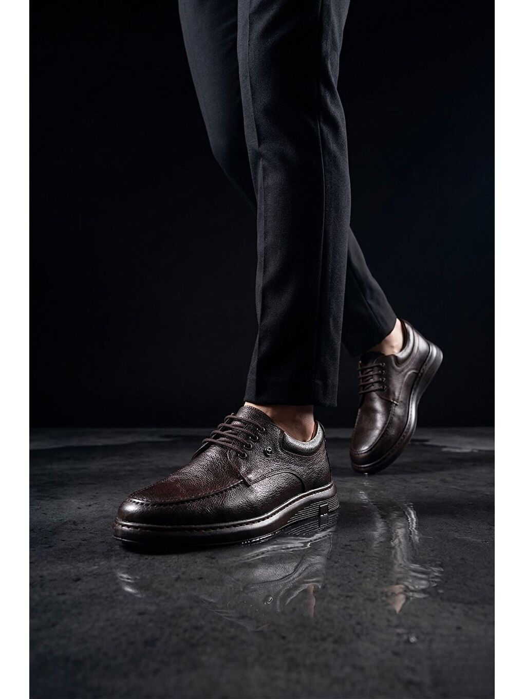 Kahverengi DASH Hakiki Deri Bağcıklı Kalın Taban Erkek Günlük Klasik Casual Ayakkabı-8