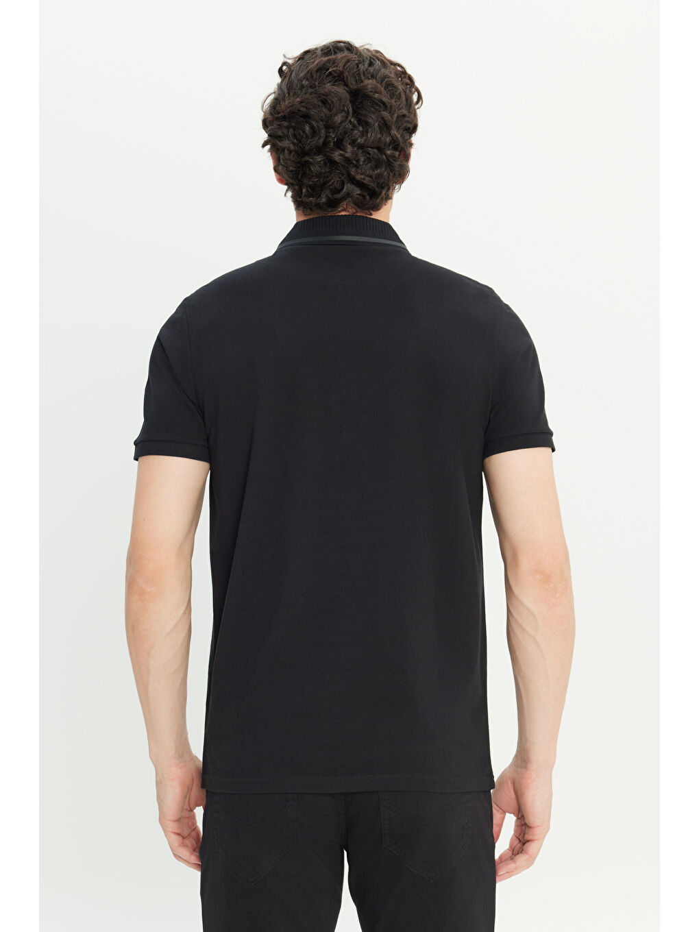 Erkek Siyah %100 Pamuk Slim Fit Dar Kesim Polo Yaka Tişört-4