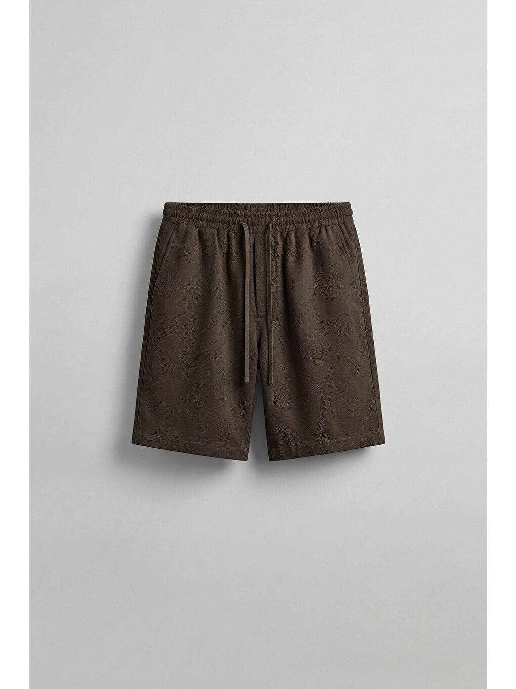 Erkek Relaxed Fit Jakar Desenli Bağcıklı Şort Kahverengi