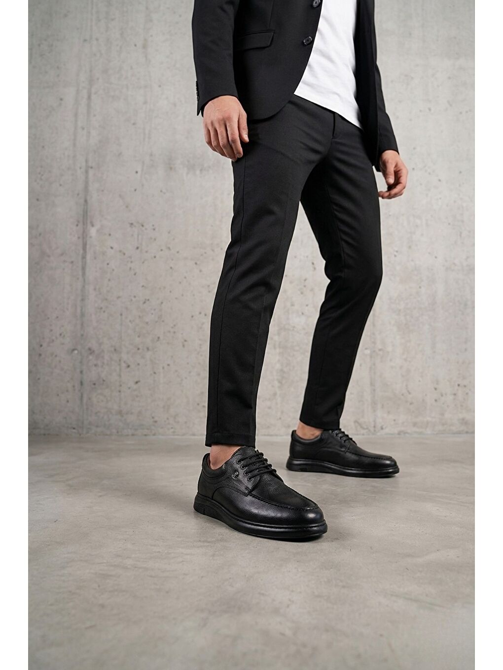 Siyah DASH Hakiki Deri Bağcıklı Kalın Taban Erkek Günlük Klasik Casual Ayakkabı-5