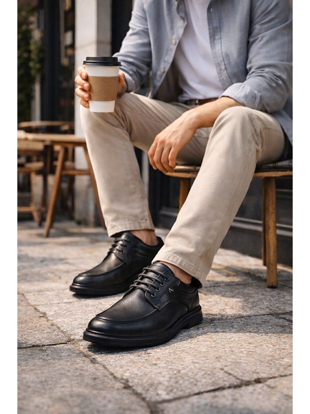 Siyah DASH Hakiki Deri Bağcıklı Kalın Taban Erkek Günlük Klasik Casual Ayakkabı-6