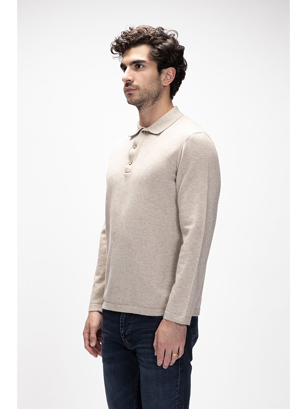 Kuger Bej Polo Yaka Erkek Triko Kazak-1