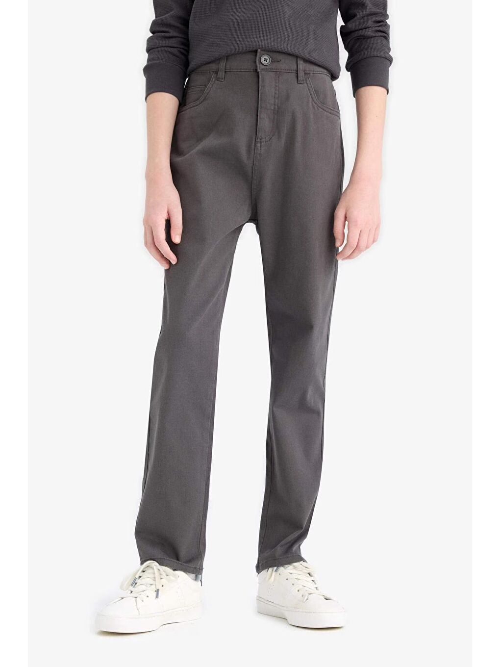 Gri Erkek Çocuk Düz Paça Gabardin Okul Pantolonu-1