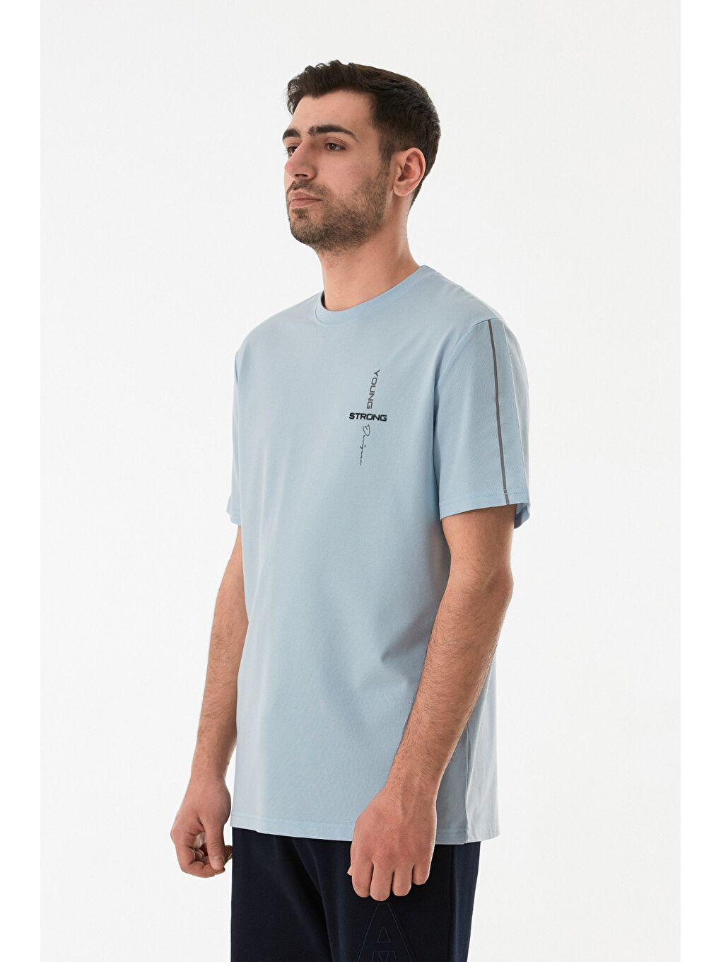 Mavi Strong Baskılı Bisiklet Yaka Tişört-2