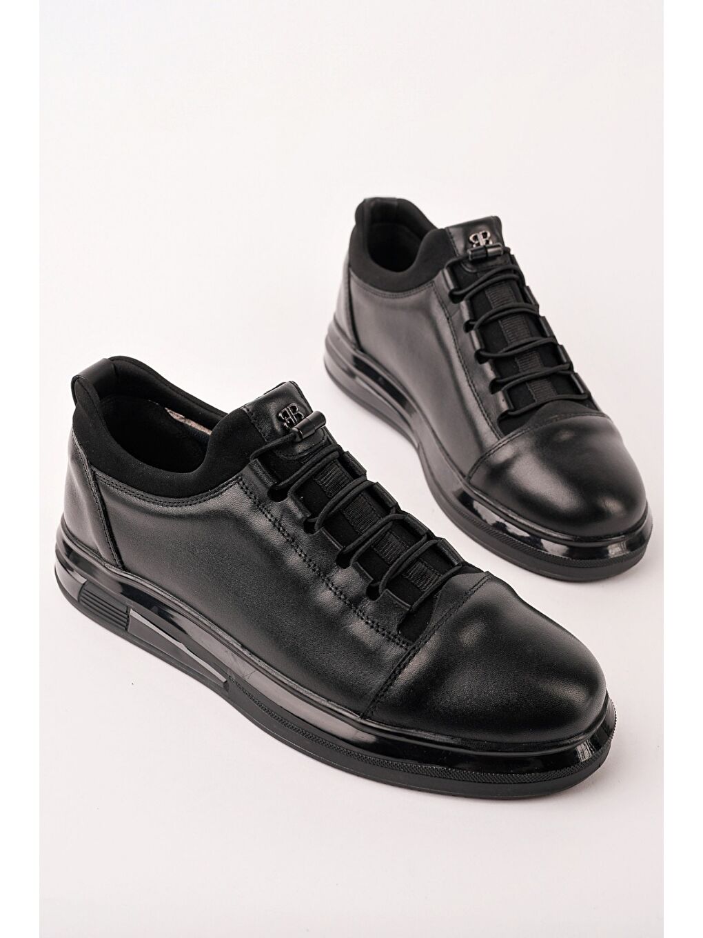 Siyah DUSK Hakiki Deri Erkek Kalın Taban Bağcıklı Günlük Casual Sneaker