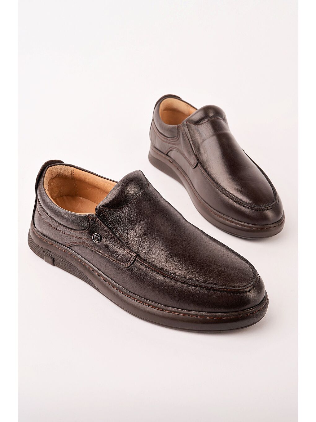 Kahverengi LEGACY Hakiki Deri Bağcıksız Rahat Taban Erkek Günlük Klasik Casual Ayakkabı-1