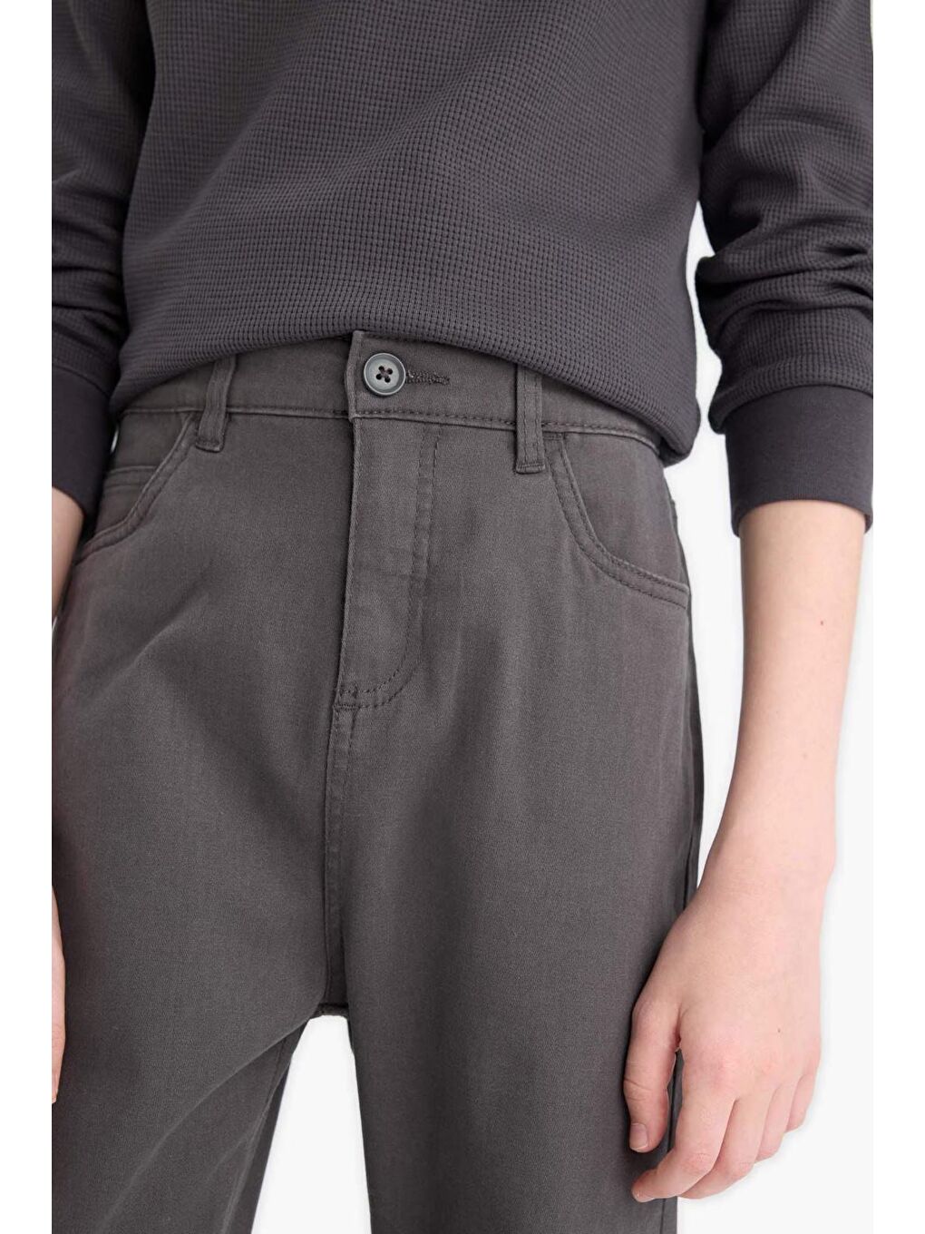 Gri Erkek Çocuk Düz Paça Gabardin Okul Pantolonu-2