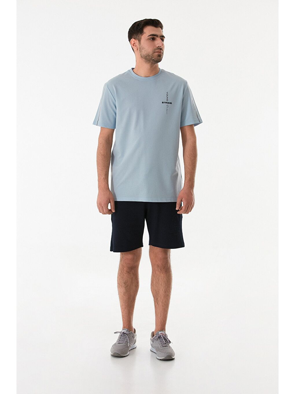 Mavi Strong Baskılı Bisiklet Yaka Tişört-4