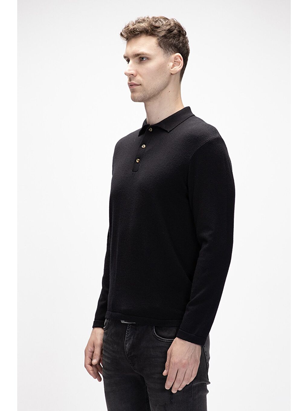Kuger Siyah Polo Yaka Erkek Triko Kazak-1