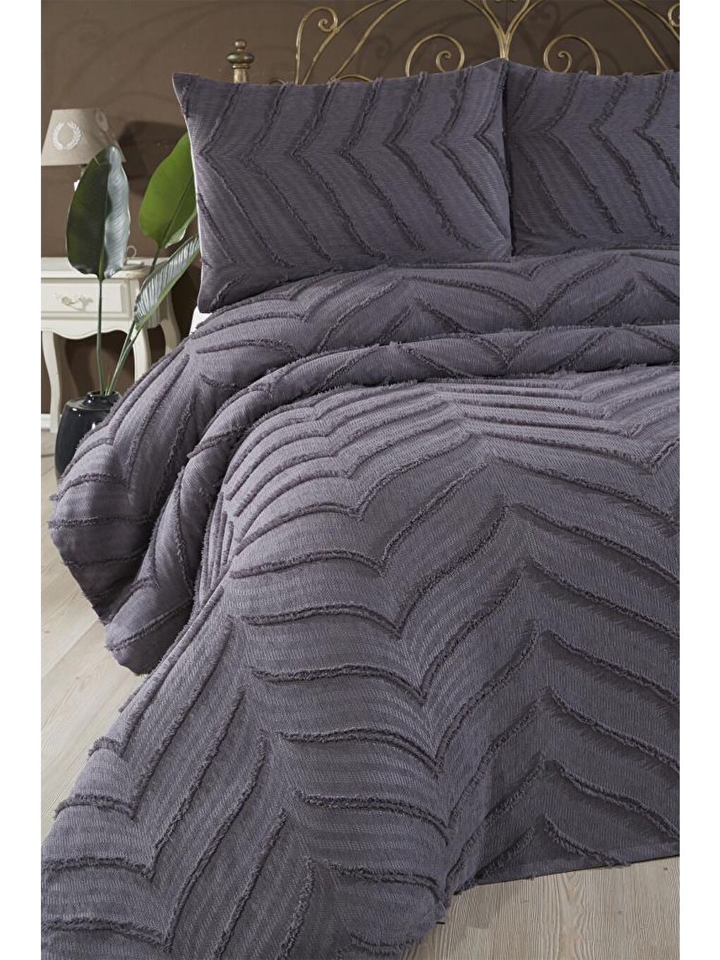 Sementina 3 Parça Çift Kişilik Pike Takımı Antrasit-1