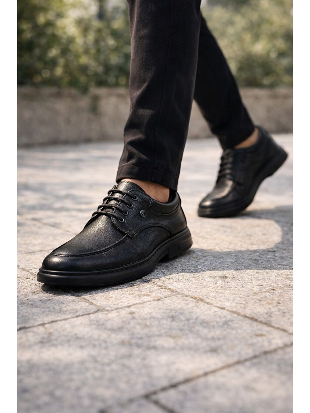 Siyah DASH Hakiki Deri Bağcıklı Kalın Taban Erkek Günlük Klasik Casual Ayakkabı-7