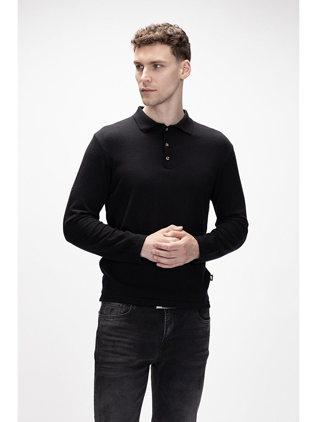 Kuger Siyah Polo Yaka Erkek Triko Kazak-3