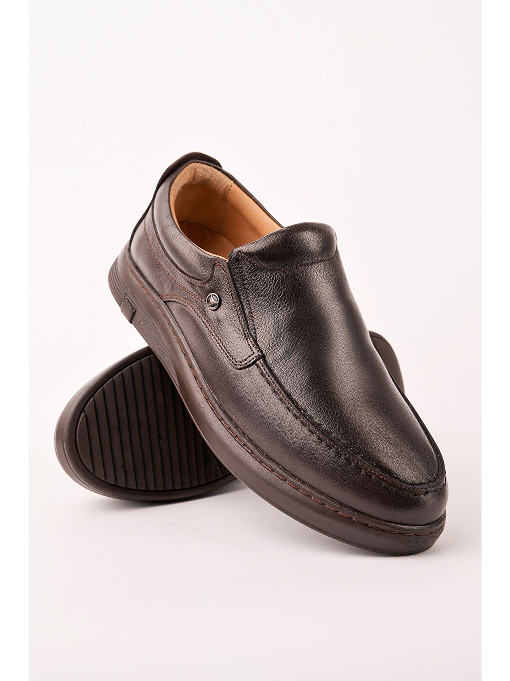 Kahverengi LEGACY Hakiki Deri Bağcıksız Rahat Taban Erkek Günlük Klasik Casual Ayakkabı-2