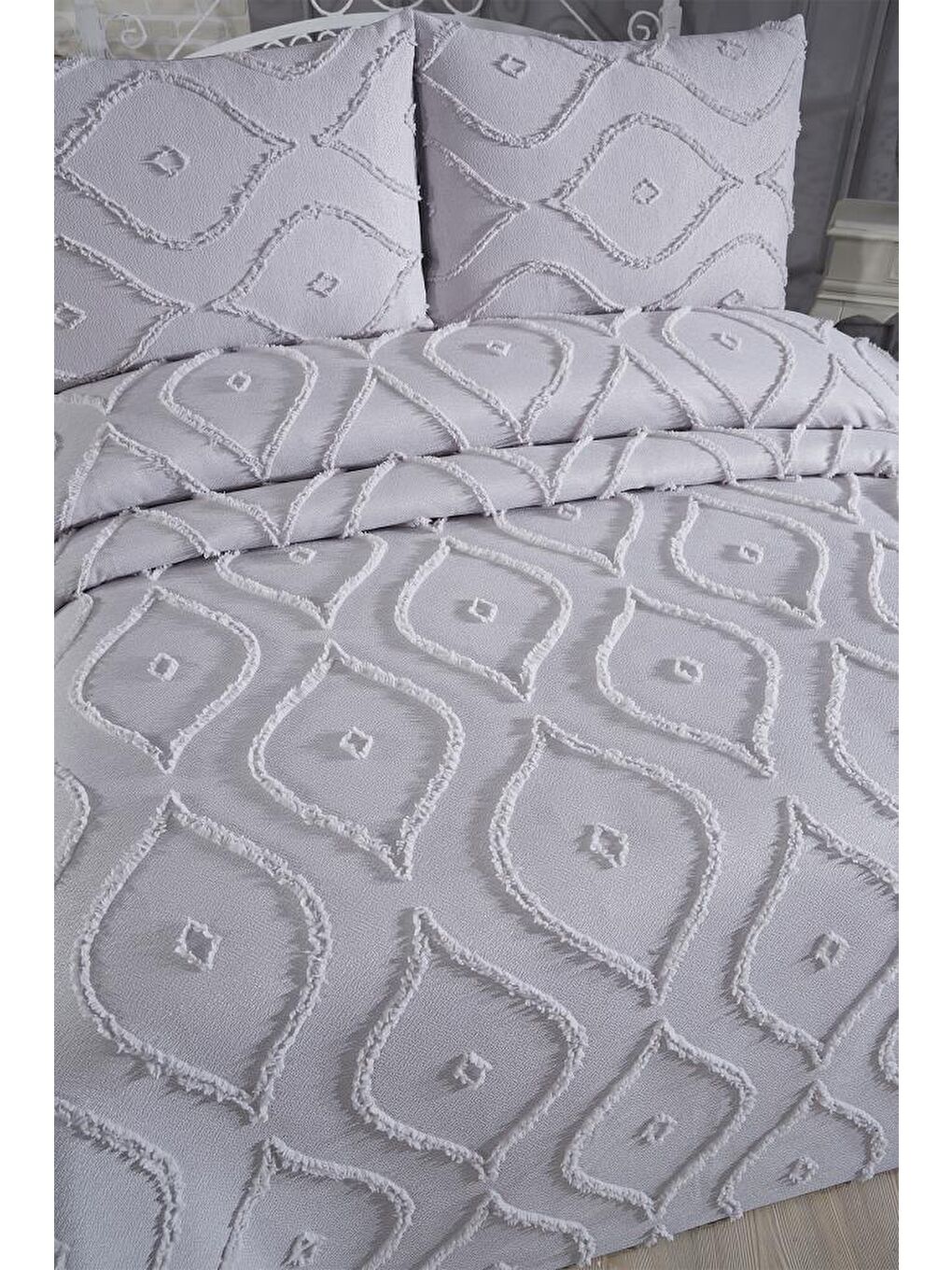 Pirot 3 Parça Çift Kişilik Pike Takımı Gri-1