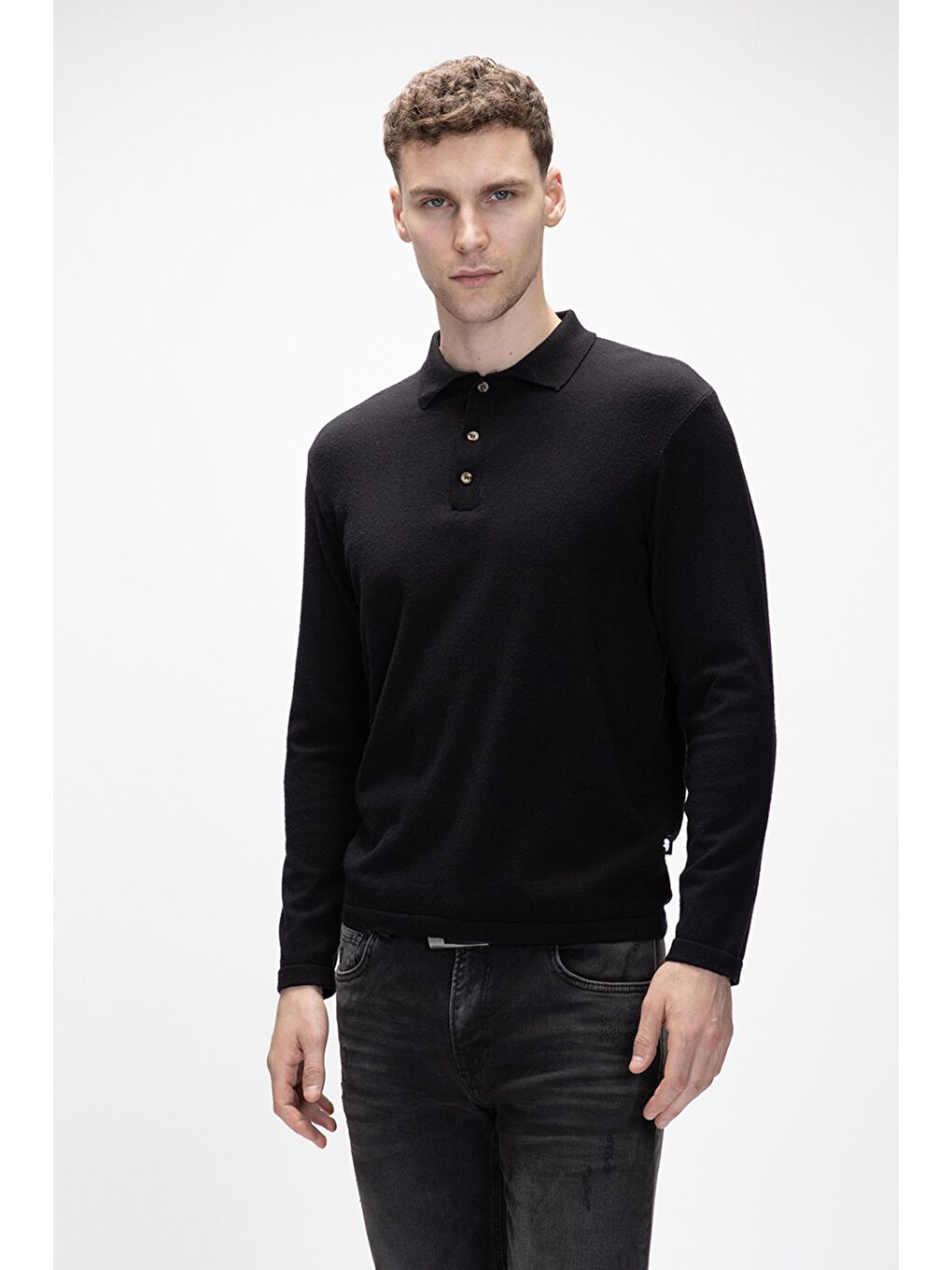 Kuger Siyah Polo Yaka Erkek Triko Kazak-4