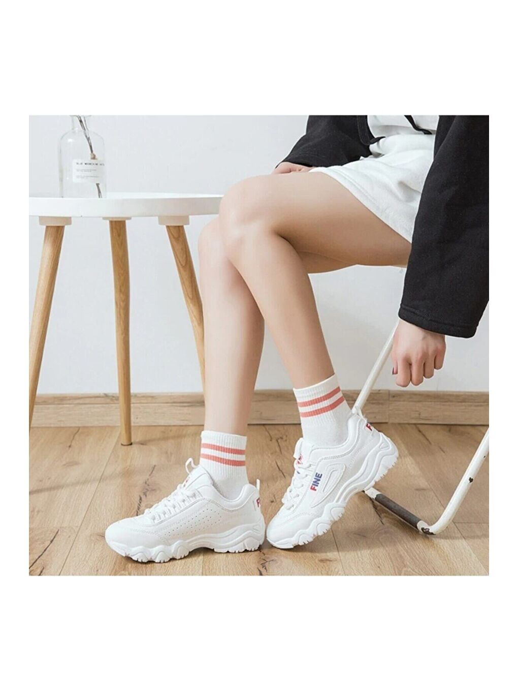 Karışık Unisex Beyaz Pamuk Ekonomik Desenli Tenis Çorap  8 Çift-2