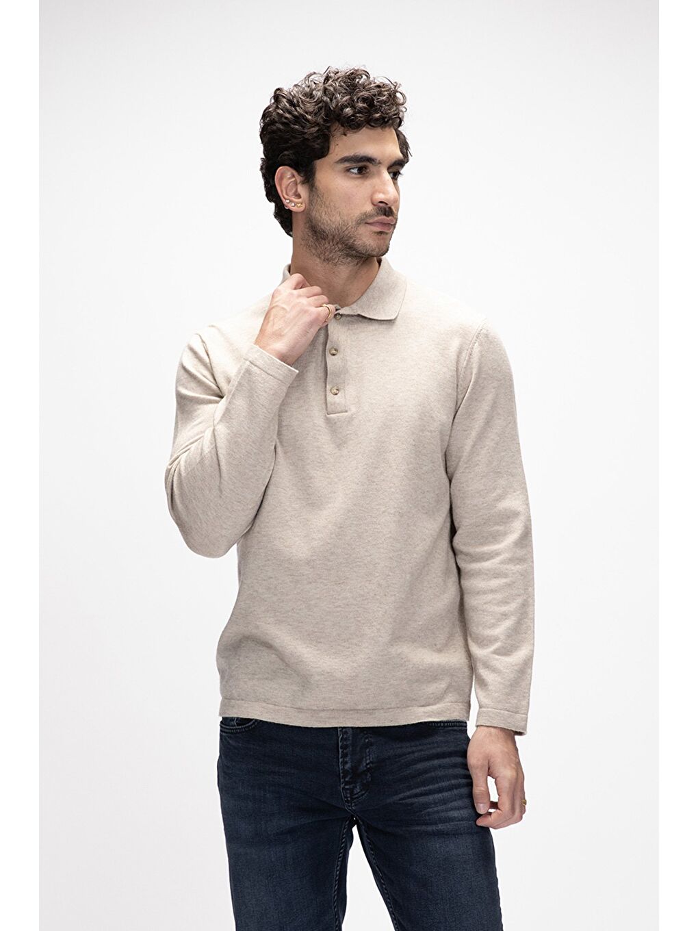 Kuger Bej Polo Yaka Erkek Triko Kazak-3
