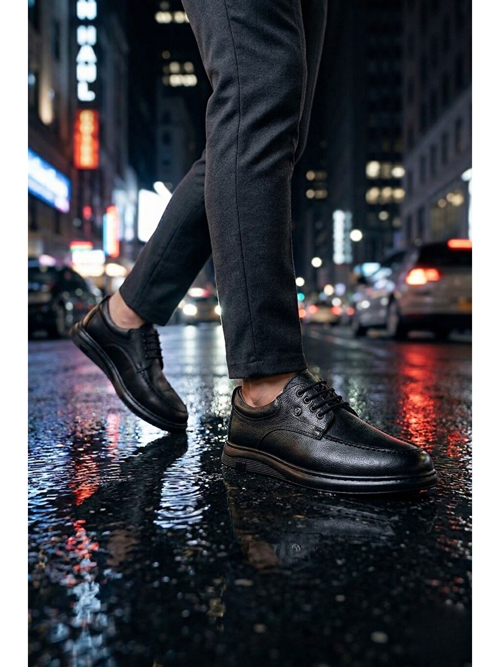 Siyah DASH Hakiki Deri Bağcıklı Kalın Taban Erkek Günlük Klasik Casual Ayakkabı-8