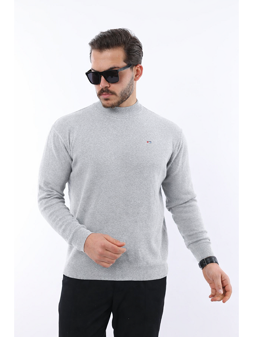 Erkek Yarım Balıkçı Yaka Günlük Gri Triko Kazak-1