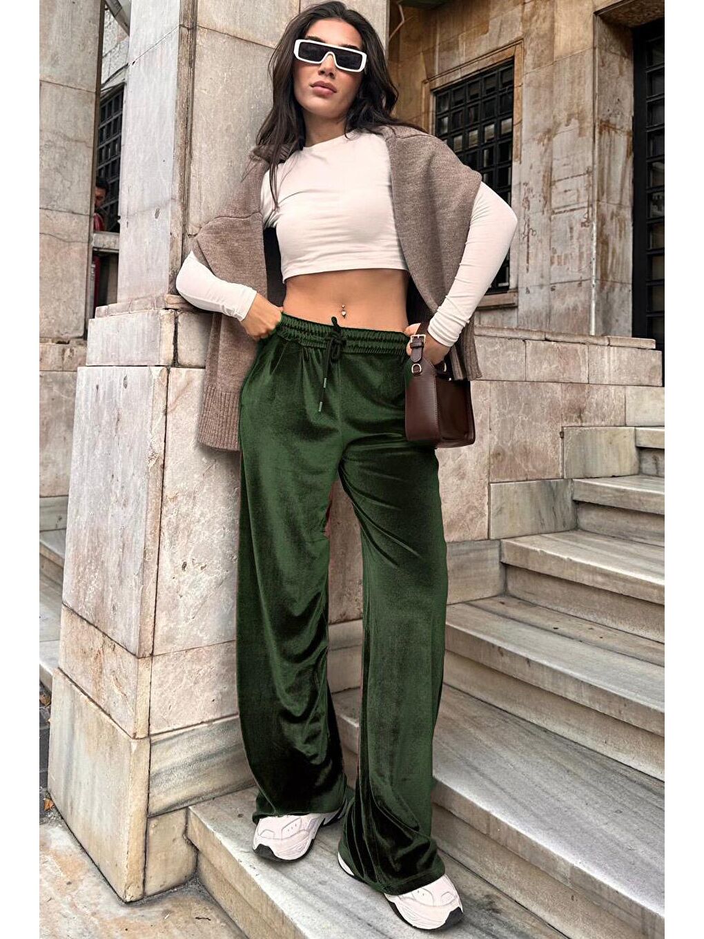 Haki Bol Paça Kadife Pantolon Mg2283-2