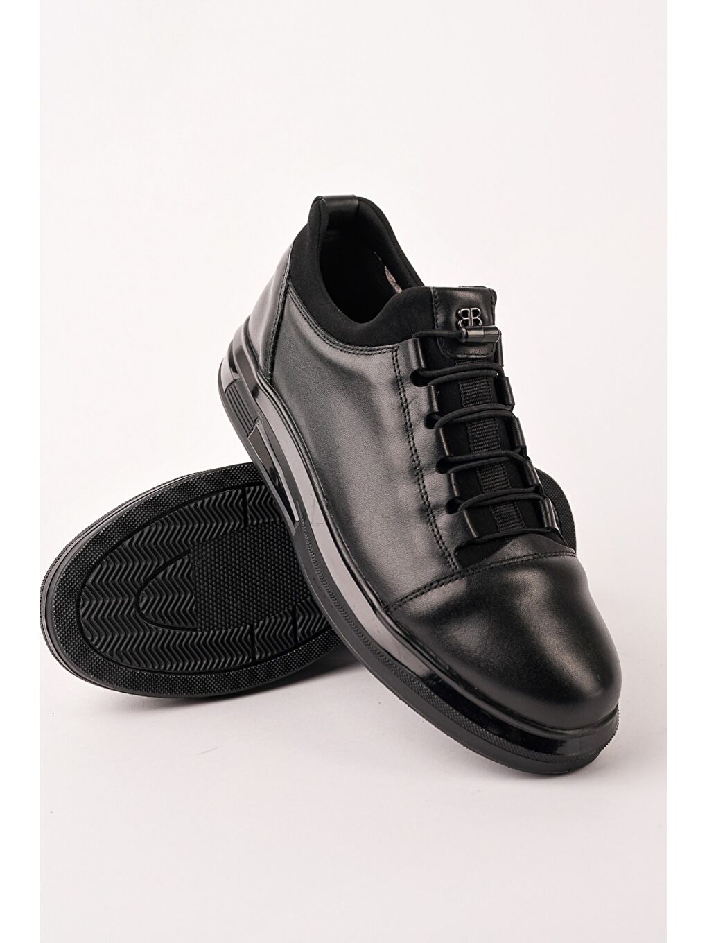 Siyah DUSK Hakiki Deri Erkek Kalın Taban Bağcıklı Günlük Casual Sneaker-2