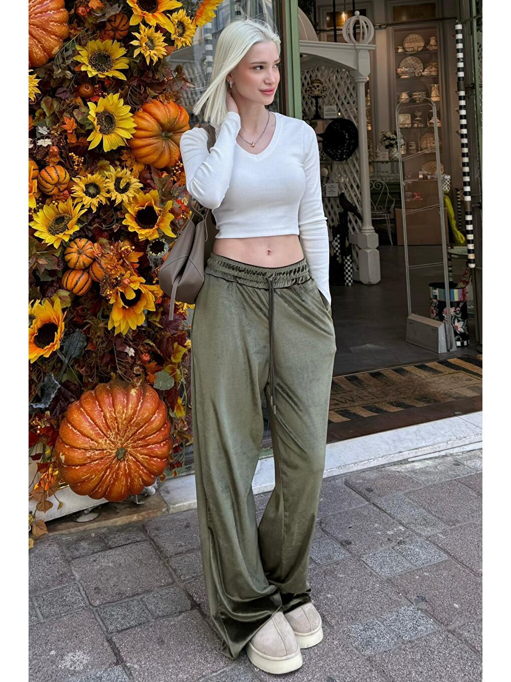 Haki Bol Paça Kadife Pantolon Mg2283-4