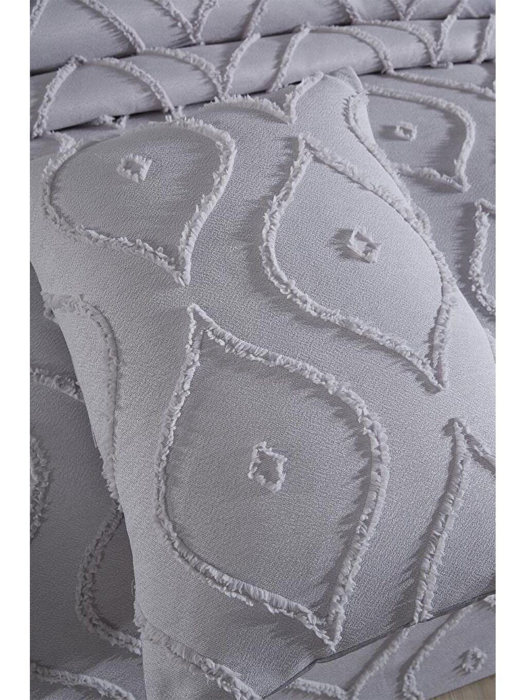 Pirot 3 Parça Çift Kişilik Pike Takımı Gri-5