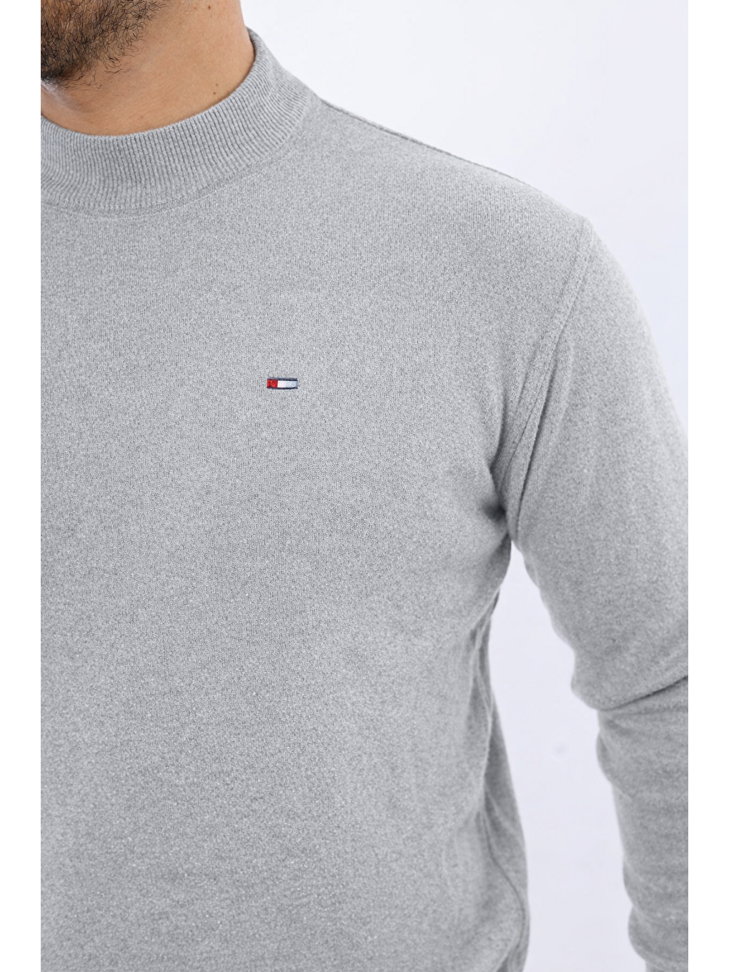 Erkek Yarım Balıkçı Yaka Günlük Gri Triko Kazak-2