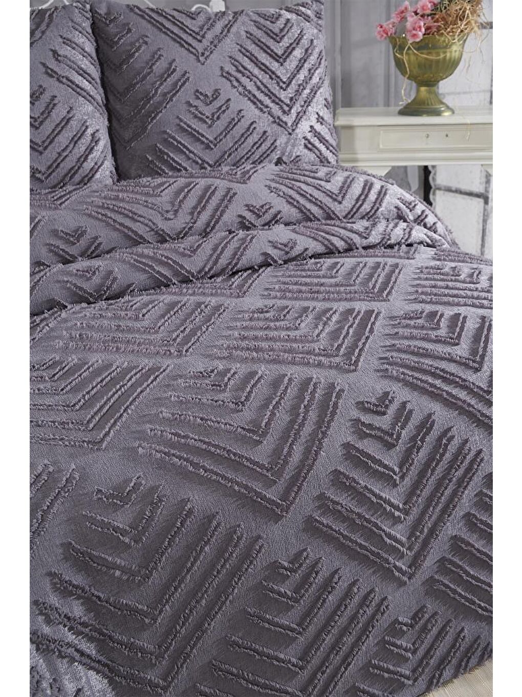 Pine 3 Parça Çift Kişilik Pike Takımı Antrasit-1