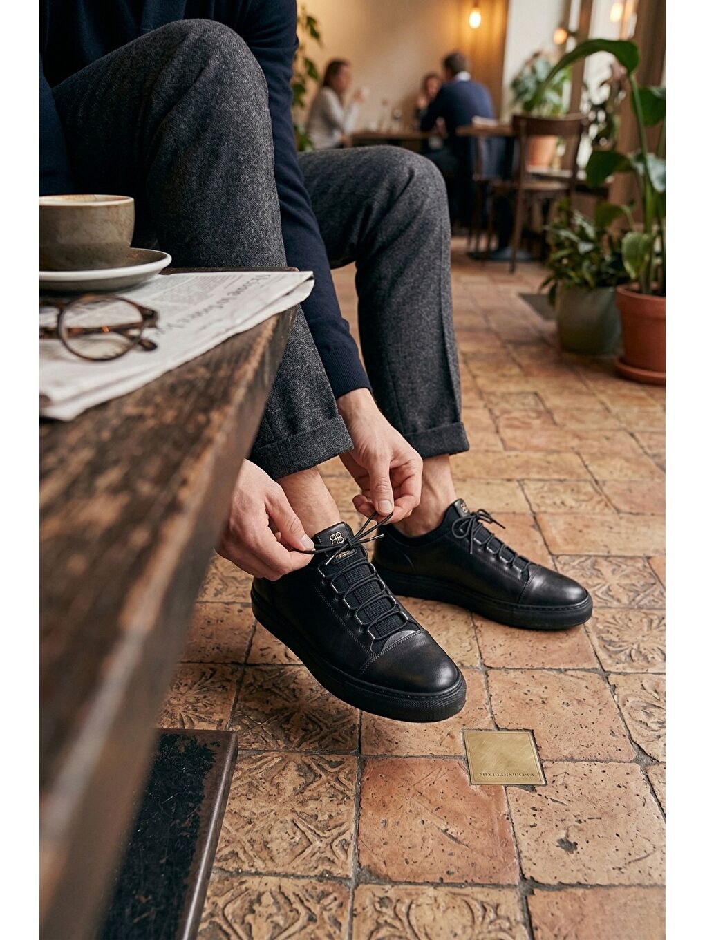 Siyah DUSK Hakiki Deri Erkek Kalın Taban Bağcıklı Günlük Casual Sneaker-5