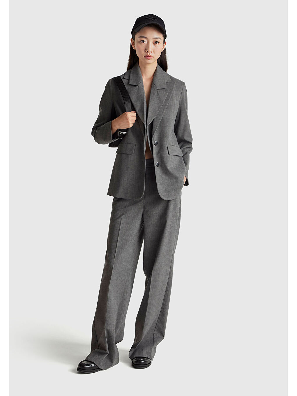 Kadın Koyu Gri  Viskoz Karışımlı Cepli Bol Paça Pantolon-4