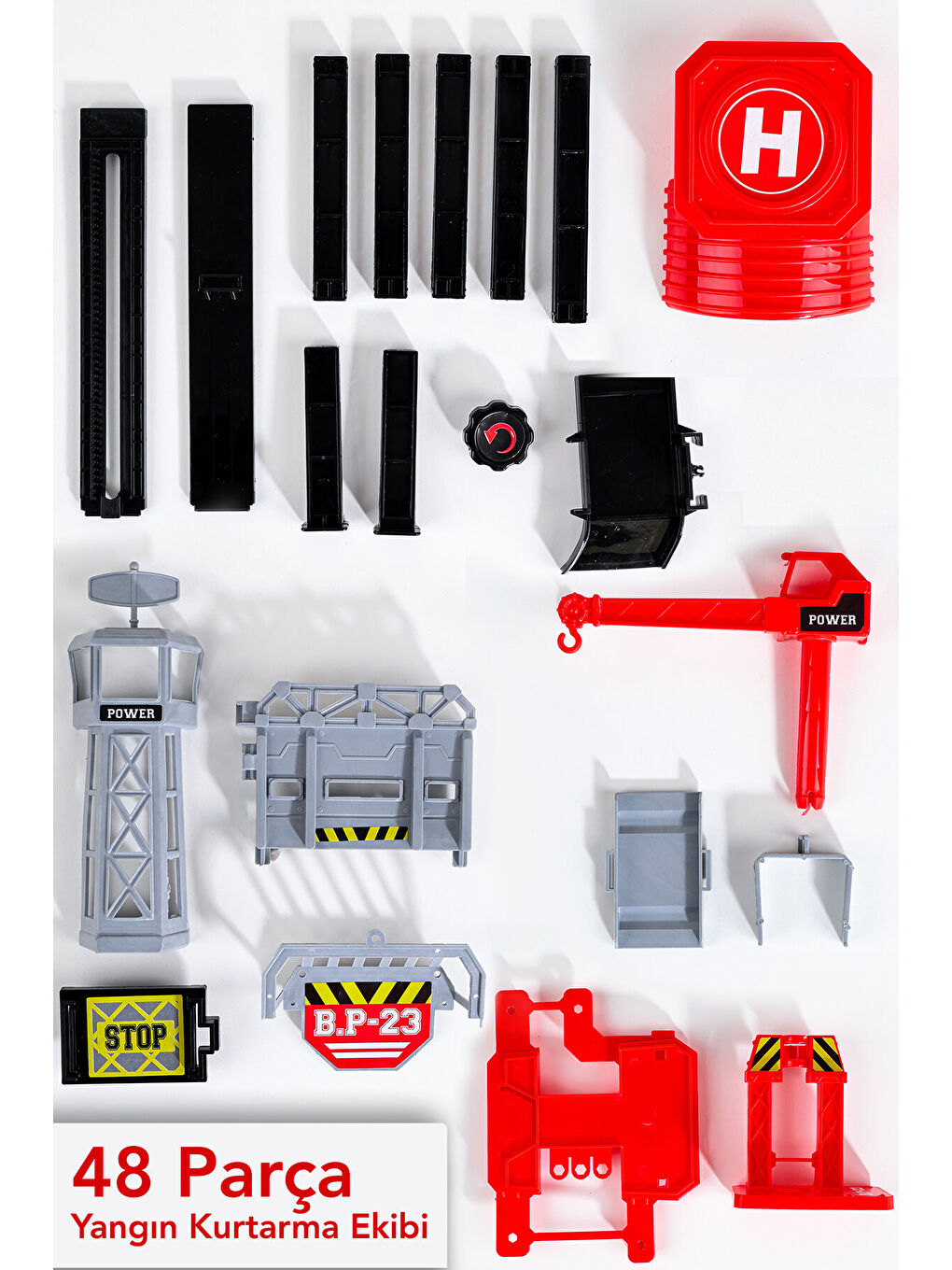 48 Parça İtfaiye Oyuncak Seti - Sırt Çantalı Asansörlü Araba Garaj Helikopter Pisti Oyun Seti-5