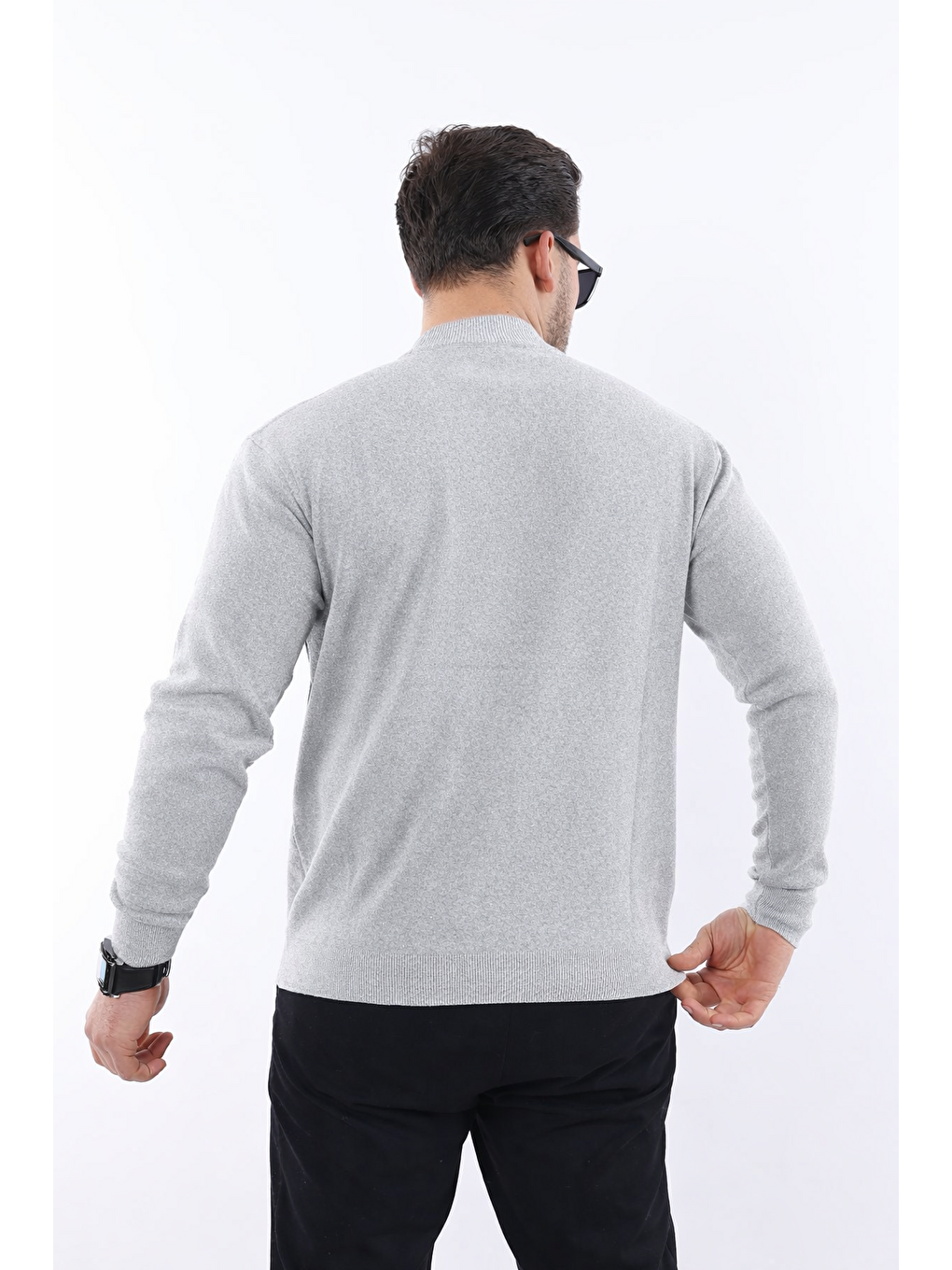 Erkek Yarım Balıkçı Yaka Günlük Gri Triko Kazak-3