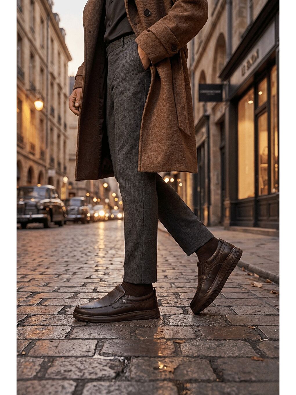 Kahverengi LEGACY Hakiki Deri Bağcıksız Rahat Taban Erkek Günlük Klasik Casual Ayakkabı-7