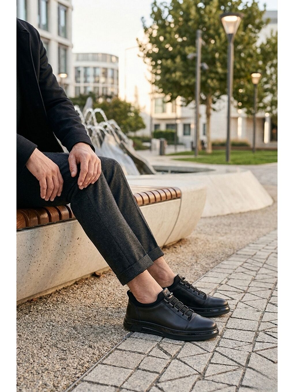 Siyah DUSK Hakiki Deri Erkek Kalın Taban Bağcıklı Günlük Casual Sneaker-7