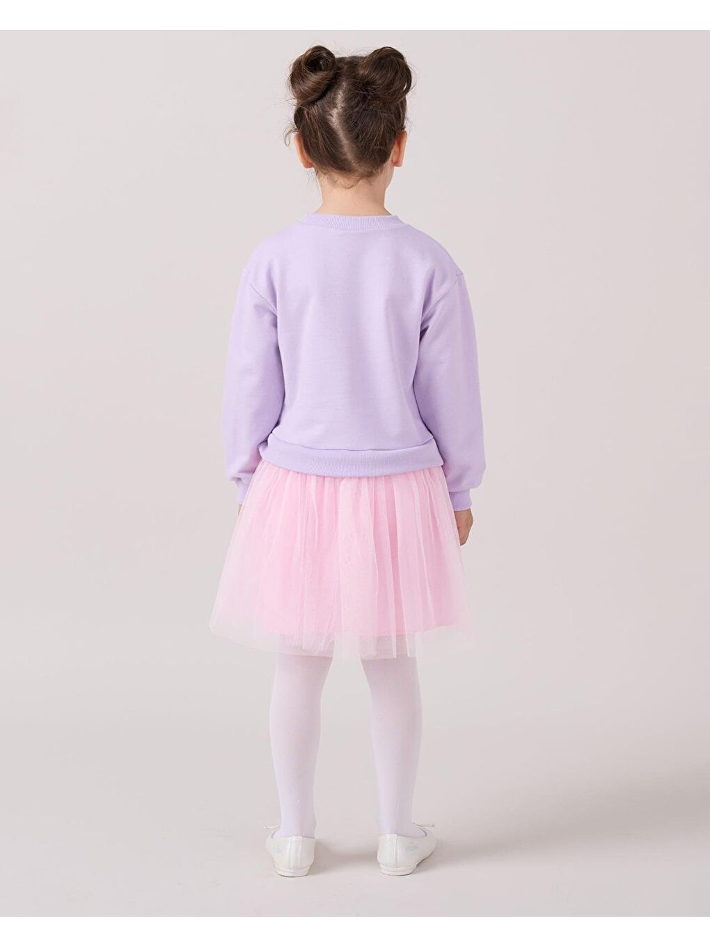 Lila Kız Çocuk Pamuklu Kiraz Aplikeli Pembe Tüllü-1