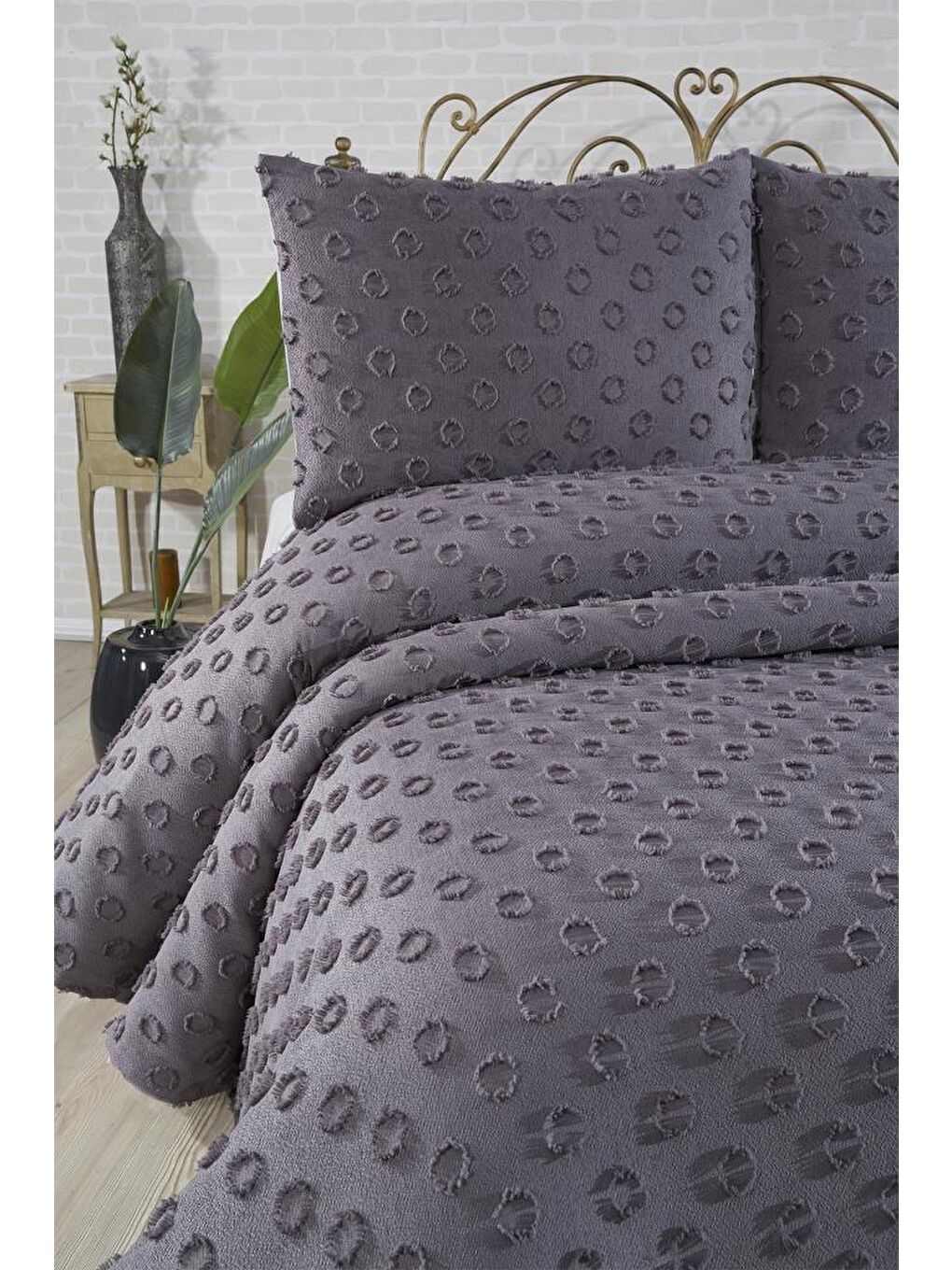 Konik 3 Parça Çift Kişilik Pike Takımı Antrasit-1