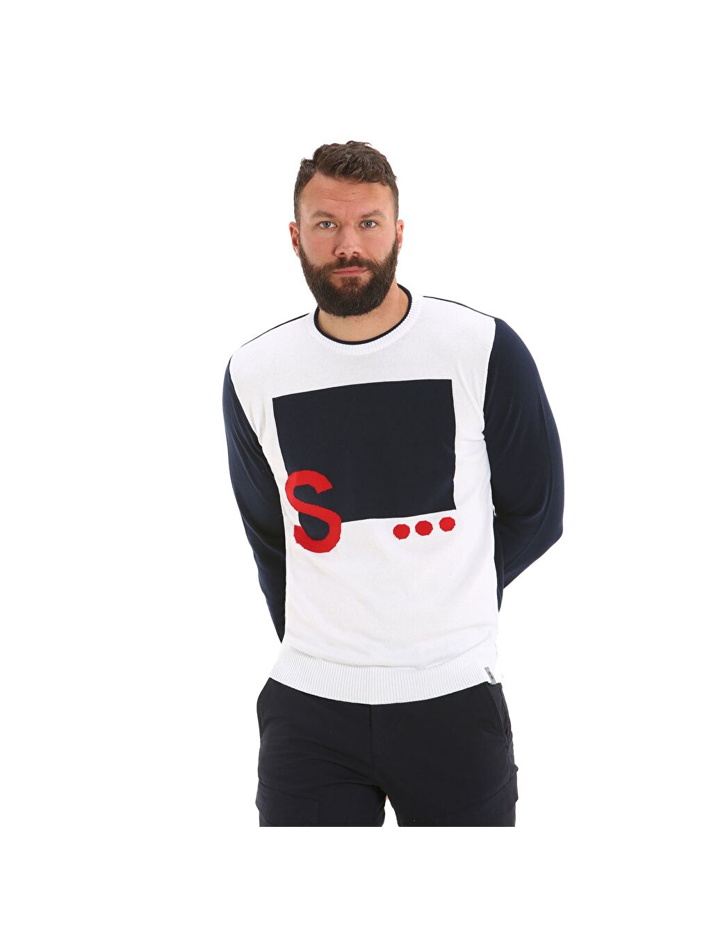 Lacivert Bisiklet Yaka Baskılı Erkek Sweatshirt-4