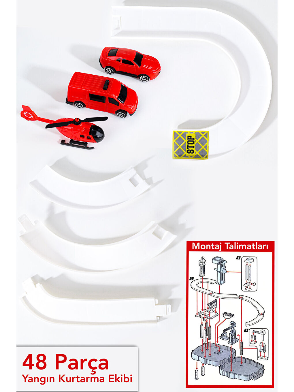 48 Parça İtfaiye Oyuncak Seti - Sırt Çantalı Asansörlü Araba Garaj Helikopter Pisti Oyun Seti-6