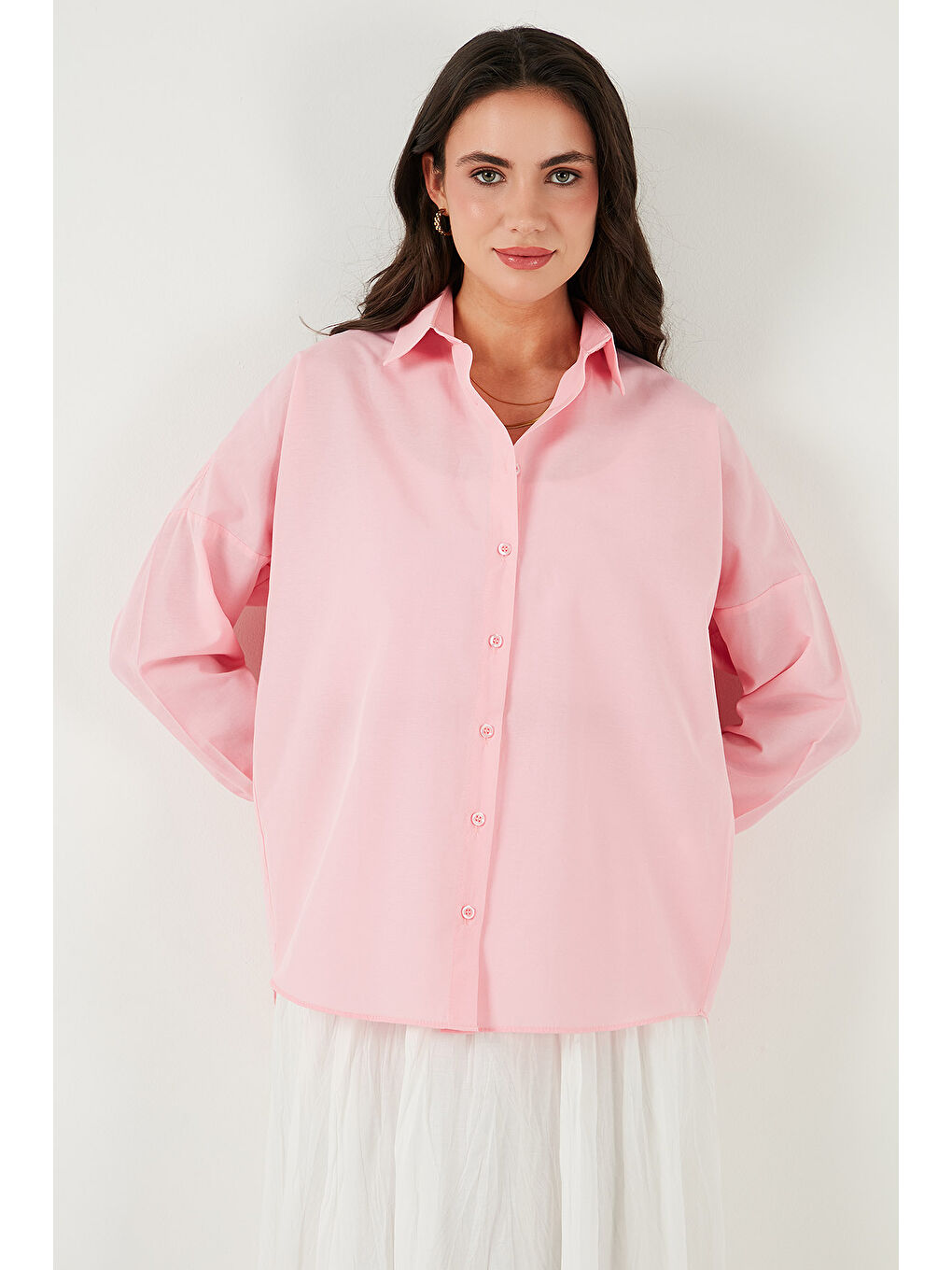Pembe Pamuk Karışımlı Regular Fit Kadın Gömlek 6772418-4