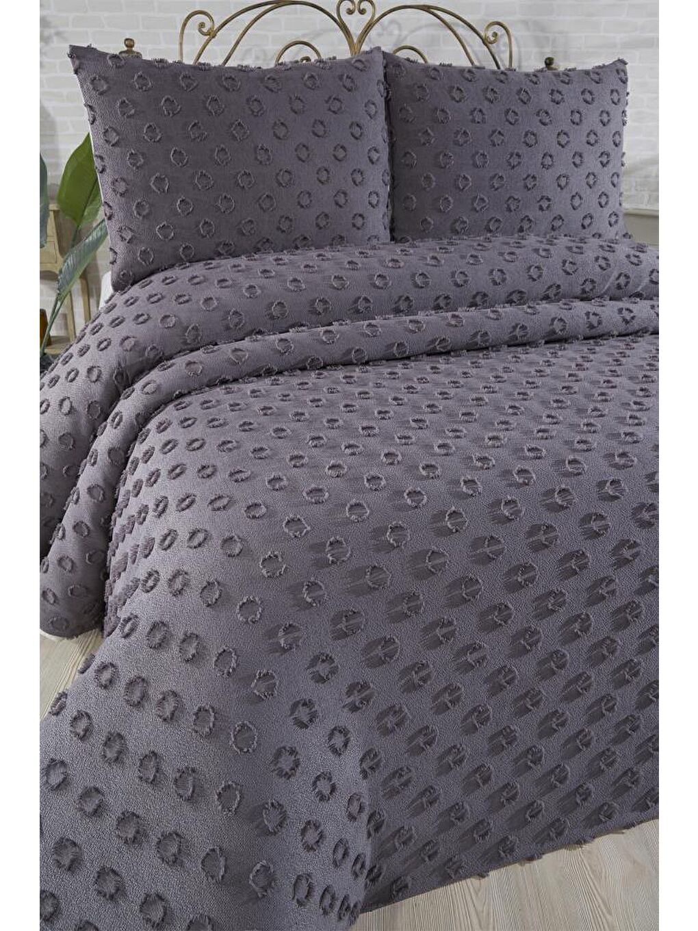 Konik 3 Parça Çift Kişilik Pike Takımı Antrasit-2