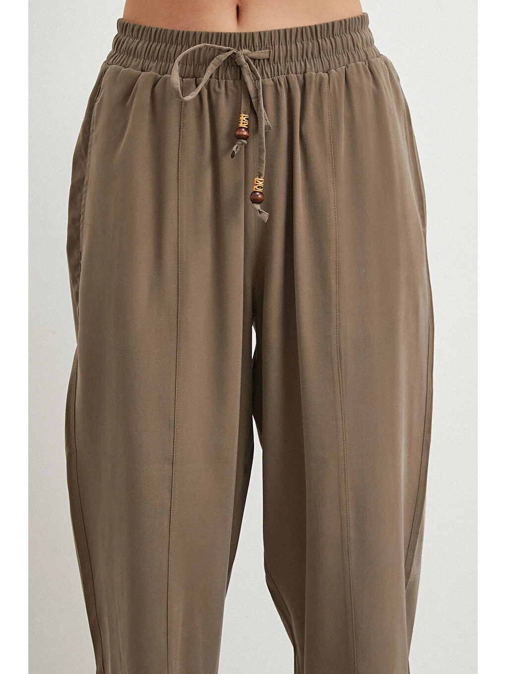 Bağcığı Boncuklu Salaş Pantolon Haki-4