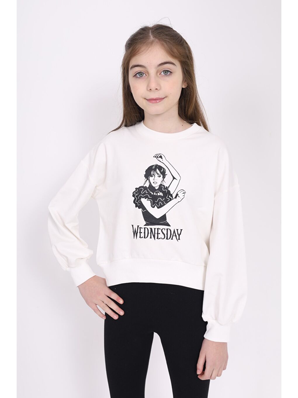 Ekru Kız Çocuk Baskılı Sweatshirt