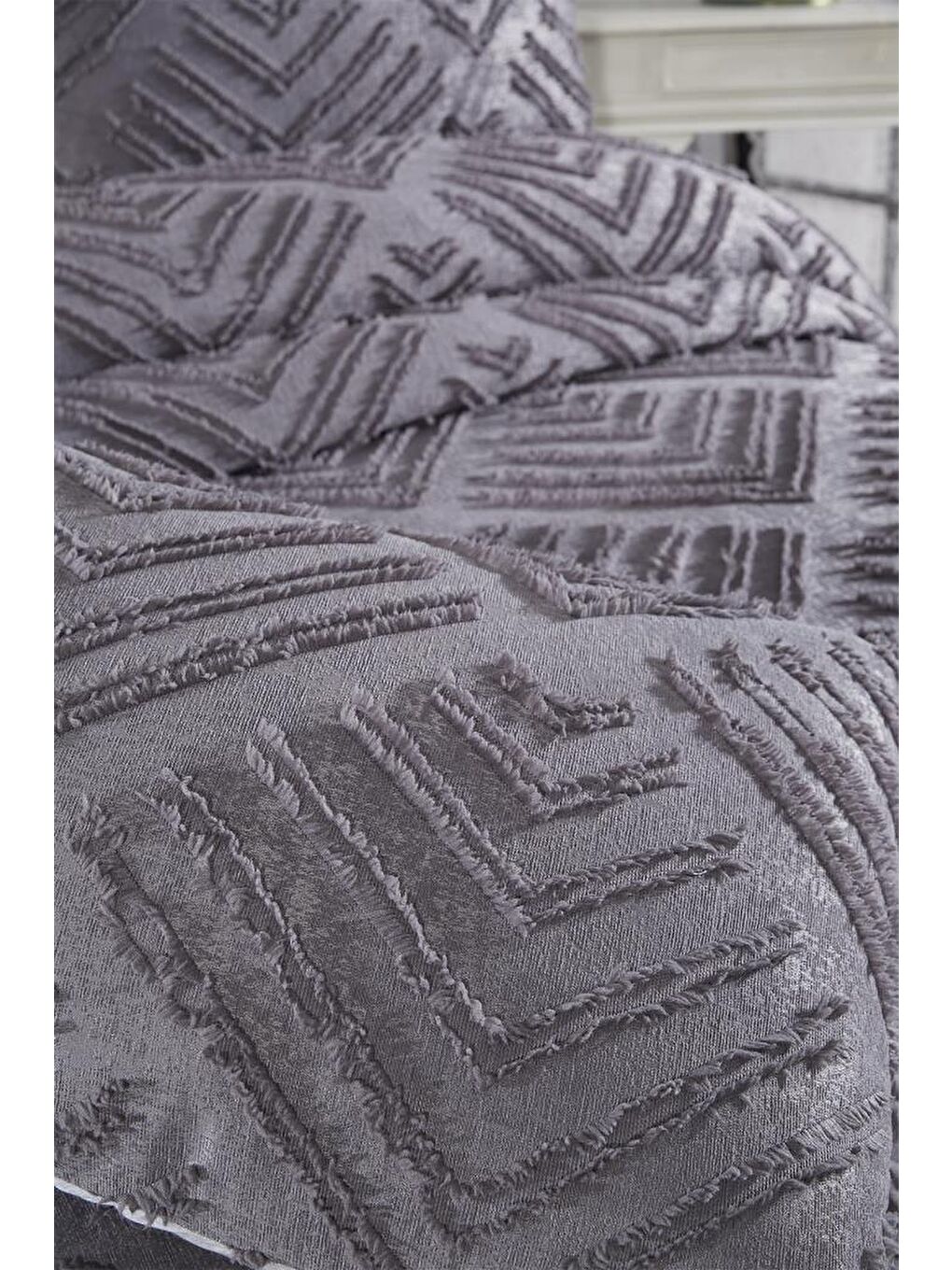 Pine 3 Parça Çift Kişilik Pike Takımı Antrasit-5