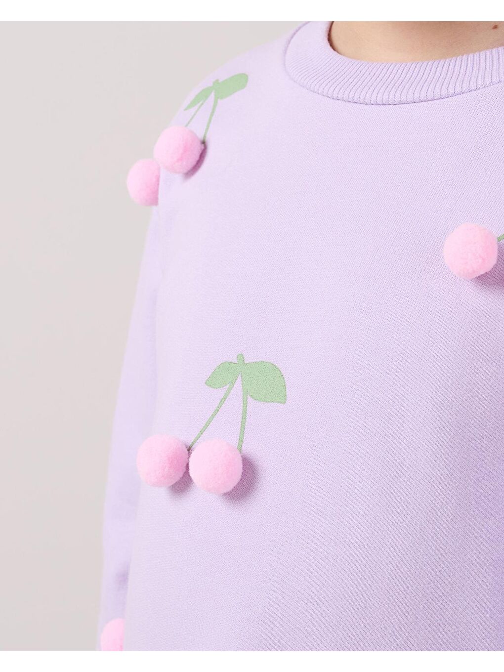 Lila Kız Çocuk Pamuklu Kiraz Aplikeli Pembe Tüllü-4